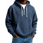 Zip-Up Hoodie Ribbed High Collar Adjustable Hood & Kangaroo Pocket