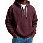 Zip-Up Hoodie Ribbed High Collar Adjustable Hood & Kangaroo Pocket