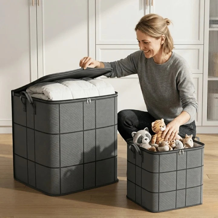 Zippered Storage Bag Tear-Resistant Nonwoven Reinforced Handles