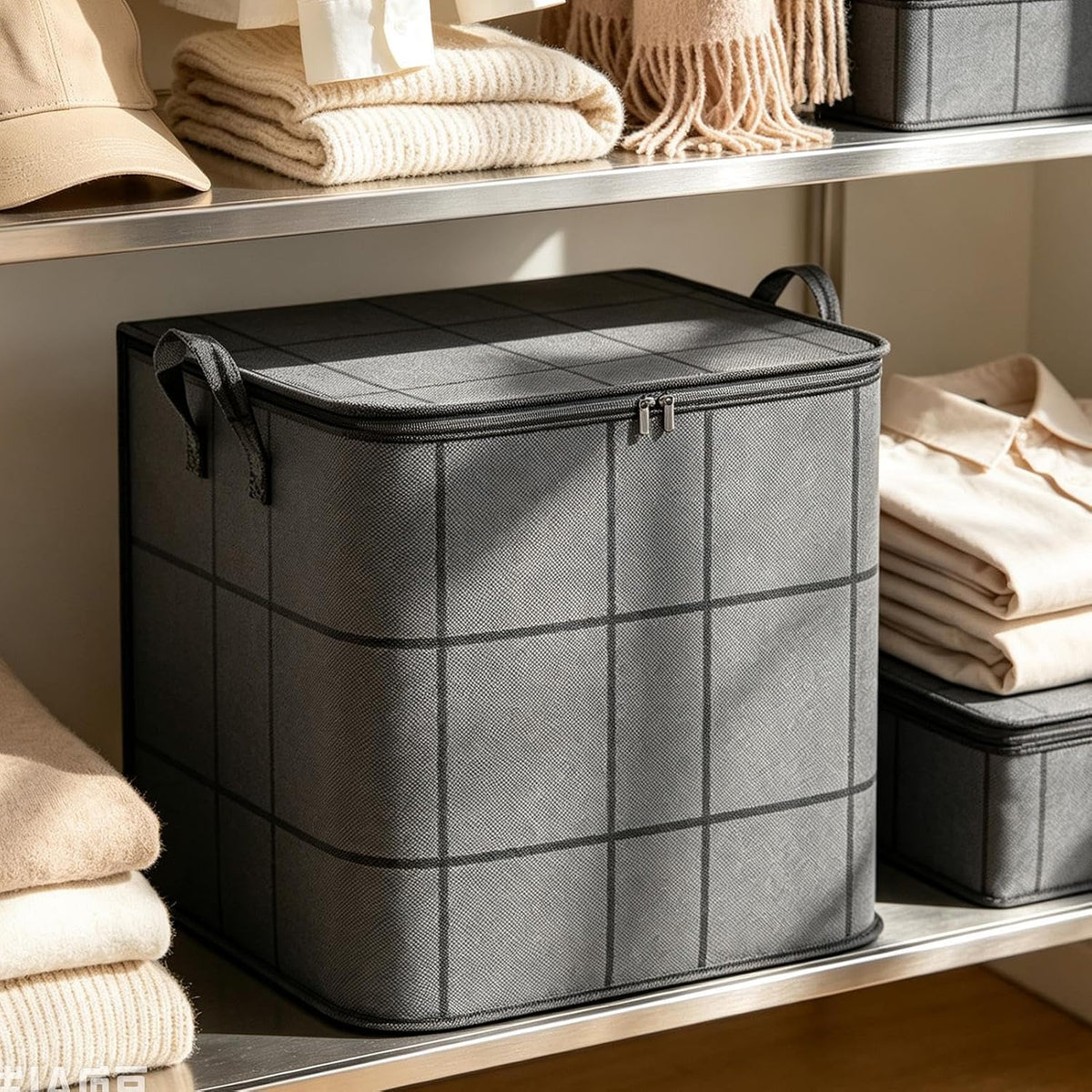 Zippered Storage Bag Tear-Resistant Nonwoven Reinforced Handles