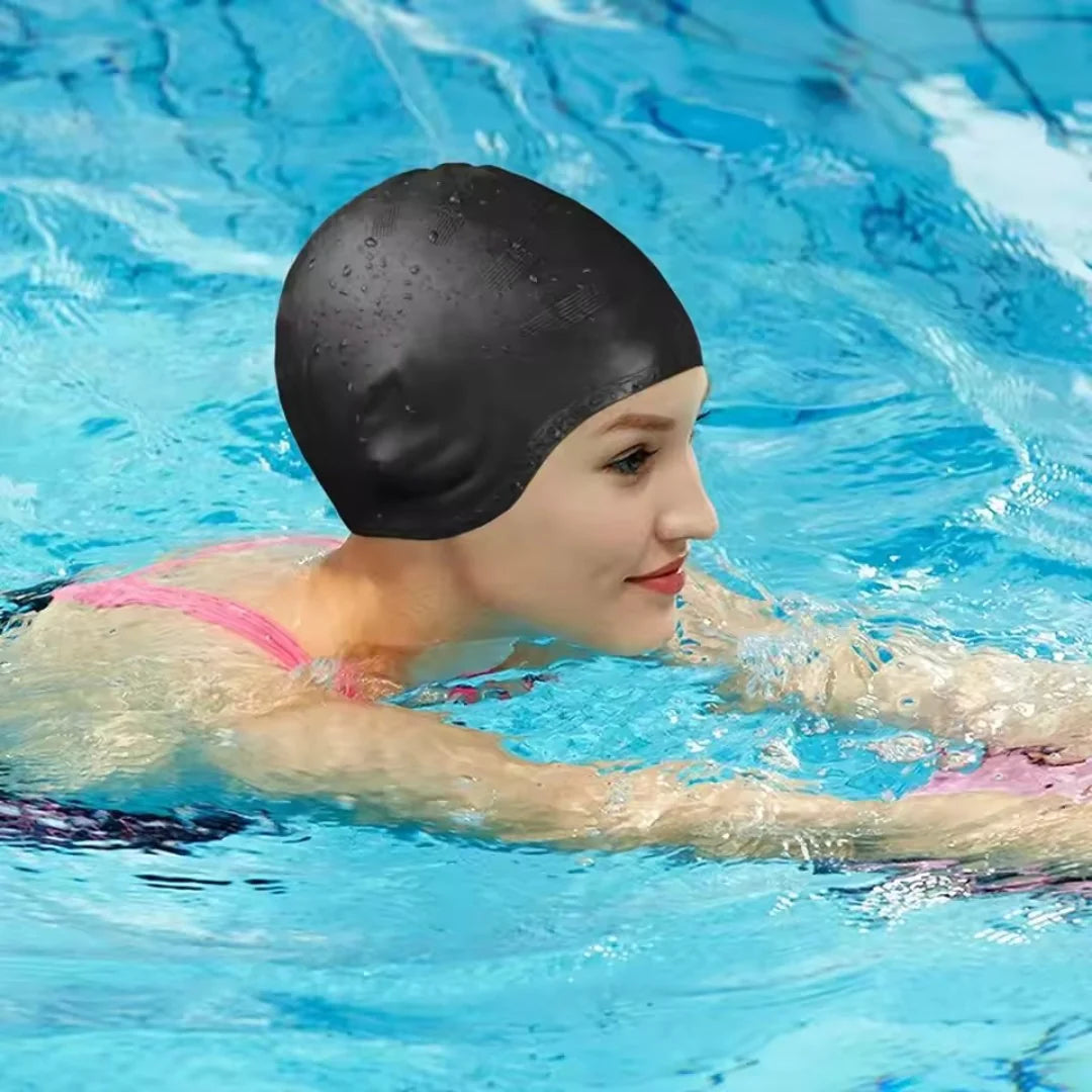 Swim Cap Silicone For Long Hair With Ear Pockets