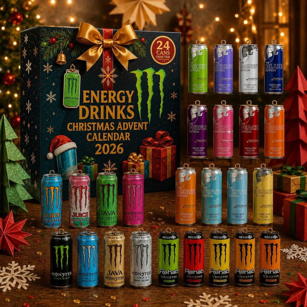 Advent Calendar Energy Drink Can Designs 24-Day Countdown