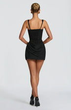 Mini Dress Ruched Bodice Square Neck Lace-Up Back