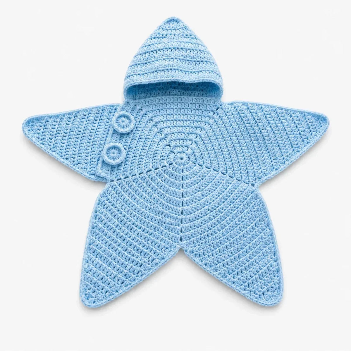 Baby Blanket Hooded Star Shape Crocheted Cotton With Button Closure