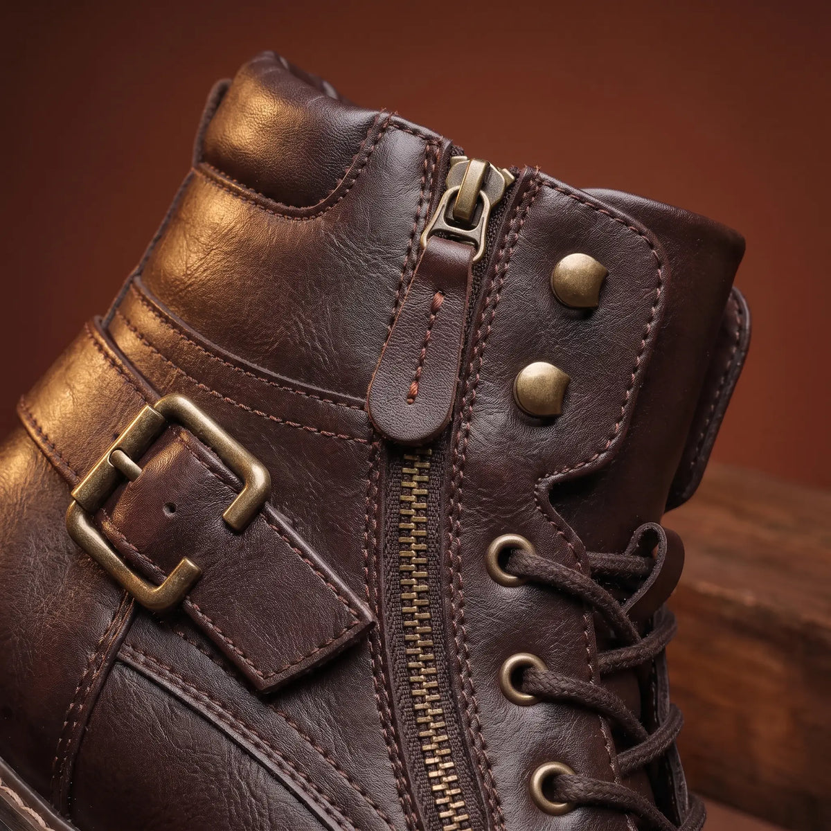 Biker Boots Side Zip Lace-Up Deep Tread Sole