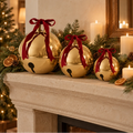 Christmas Bells Polished Gold Metal Red Velvet Bow