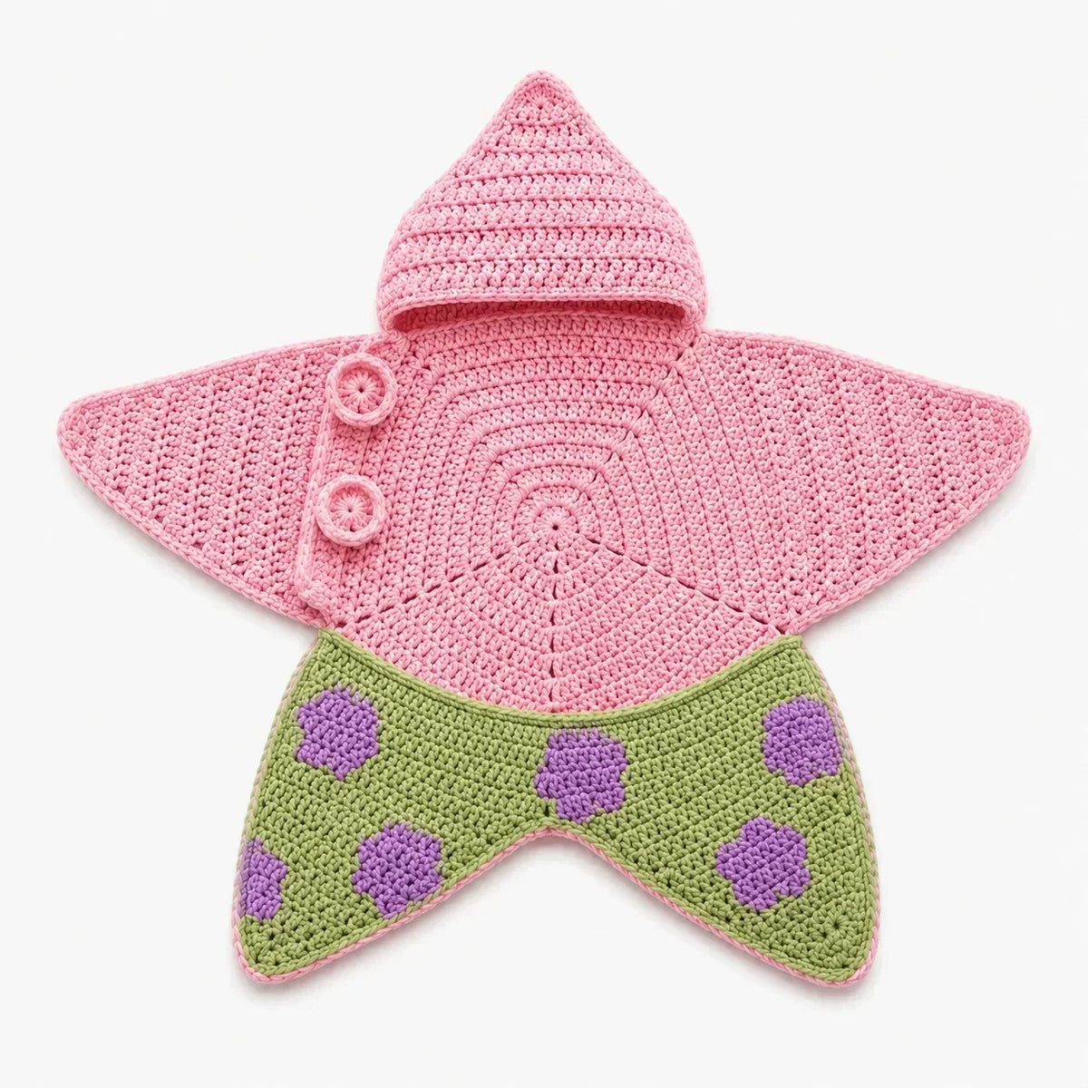 Baby Blanket Hooded Star Shape Crocheted Cotton With Button Closure
