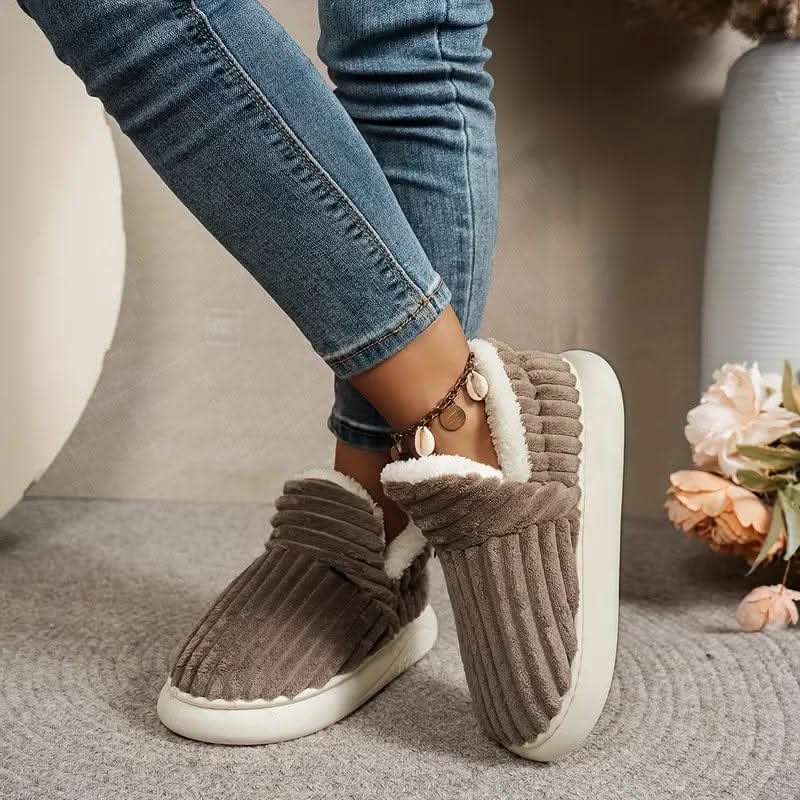 Slippers Warm Plush Lining Non-Slip Rubber Sole