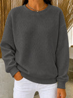 Women's Sweatshirt Waffle Knit Quarter-Zip Relaxed Fit
