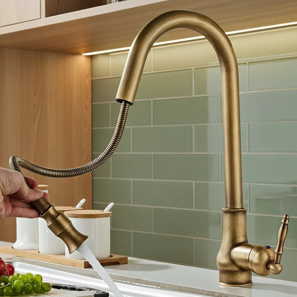 Kitchen Faucet Pull-Out Solid Brass Antique Bronze