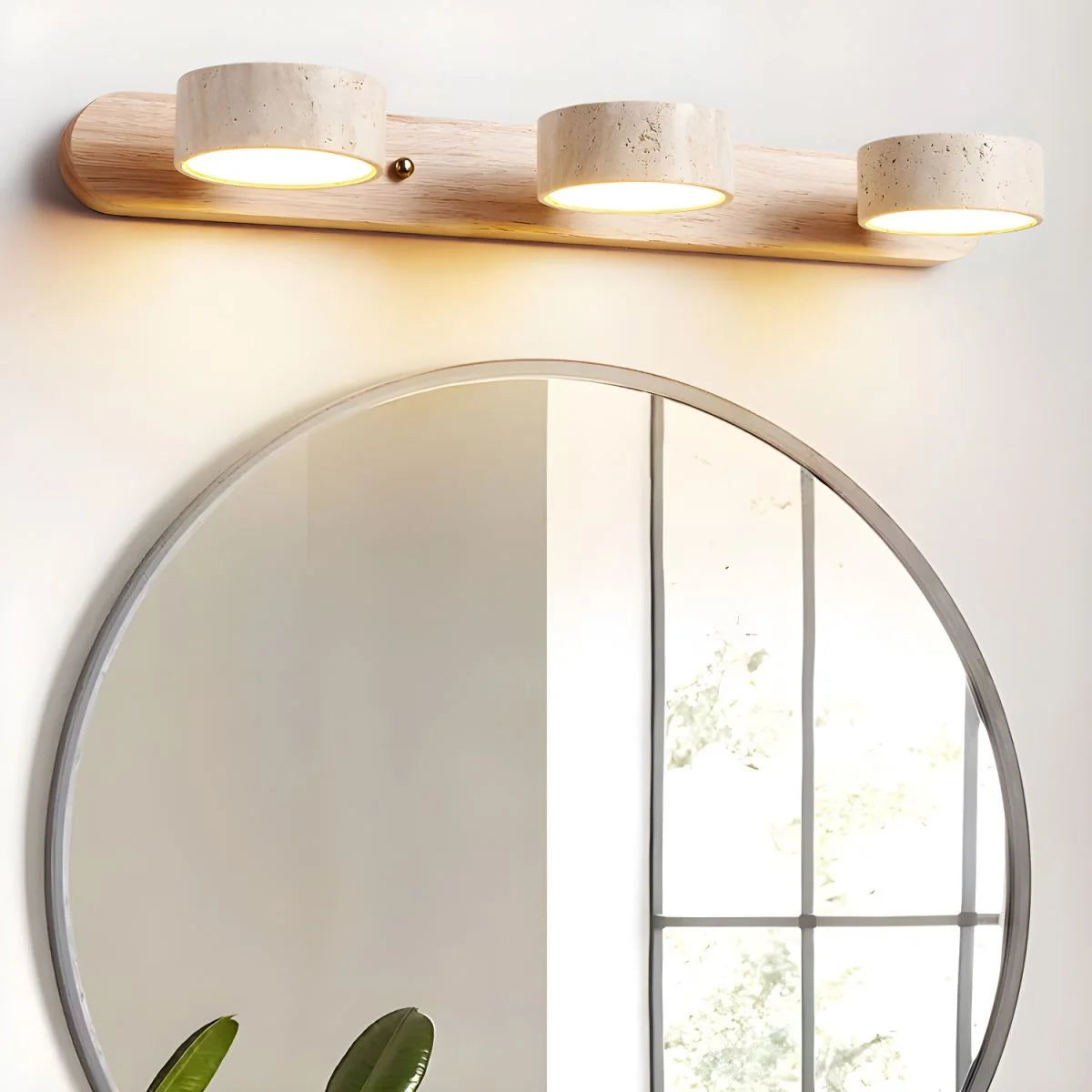 Wall Light Integrated LED Travertine & Wood