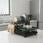 Dish Drying Rack Foldable Stainless Steel With Utensil Holder