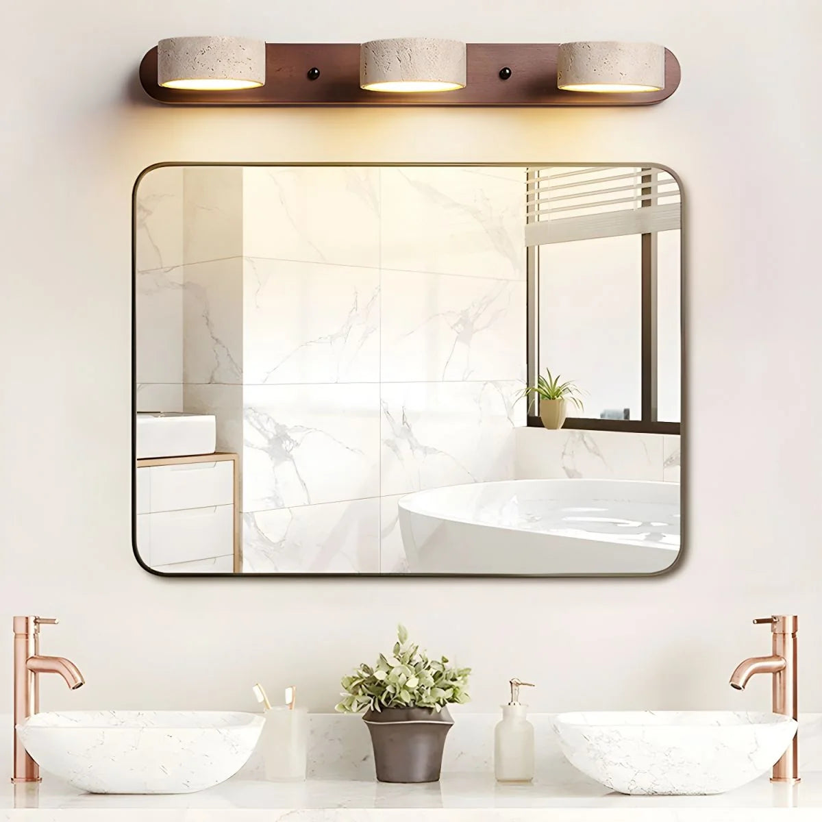 Wall Light Integrated LED Travertine & Wood
