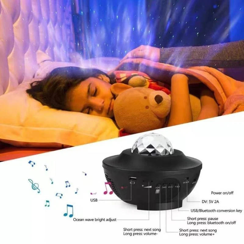 Galaxy Projector Starry Sky & Ocean Wave Effects Bluetooth Speaker With Remote Control