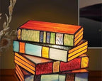 Table Lamp Stained Glass Stacked Books Design Lightweight