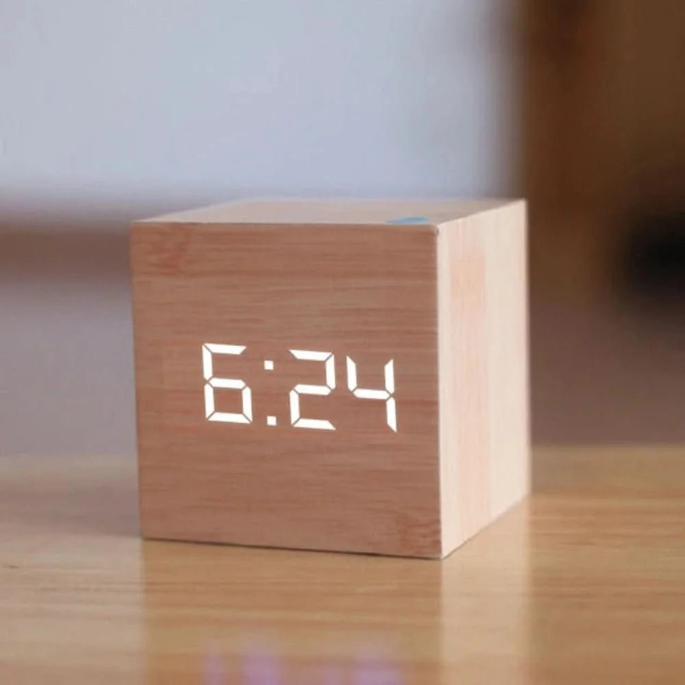 Digital Alarm Clock Compact Cube With Night Mode, Temperature Display & Adjustable Brightness