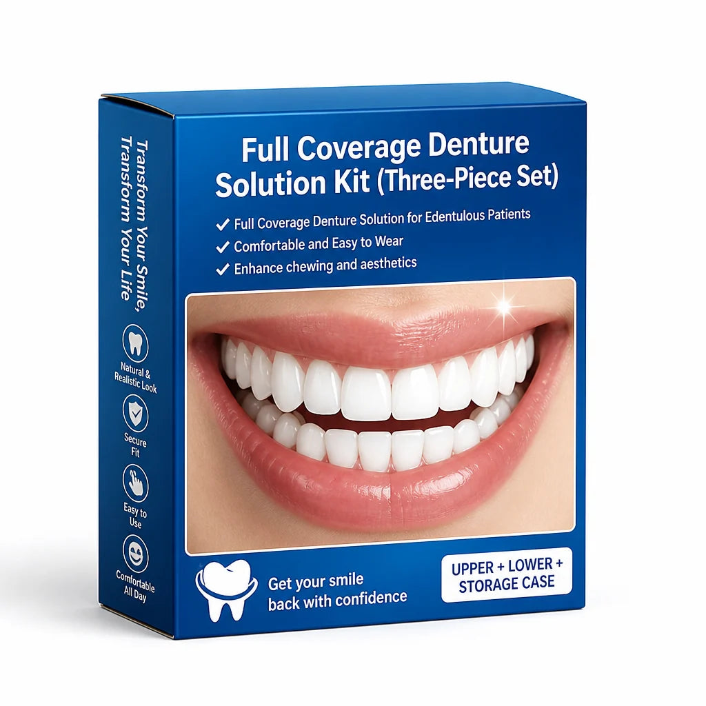 Denture Set Natural-Looking Upper & Lower Teeth 3-Piece