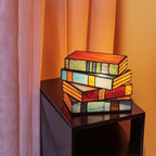 Table Lamp Stained Glass Stacked Books Design Lightweight