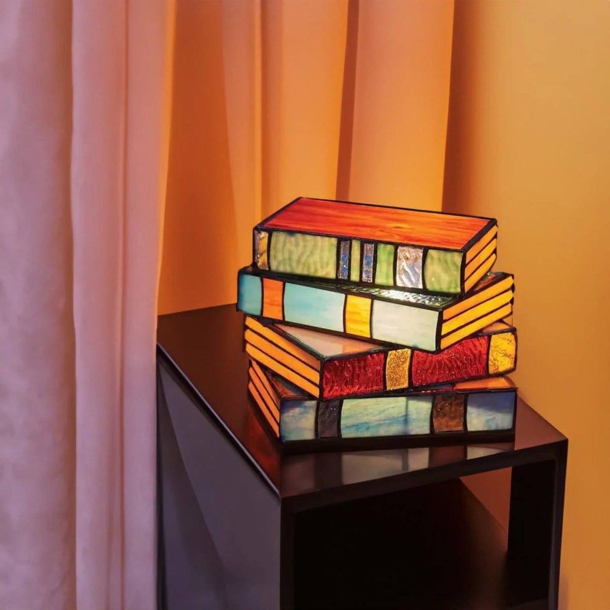 Table Lamp Stained Glass Stacked Books Design Lightweight
