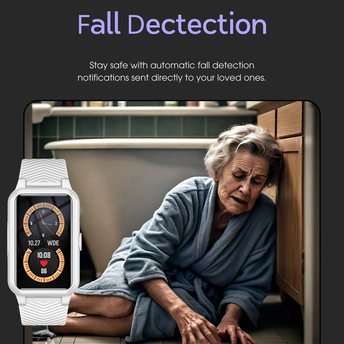Senior Smartwatch Automatic Fall Detection GPS & SOS Alerts IP67 Water-Resistant