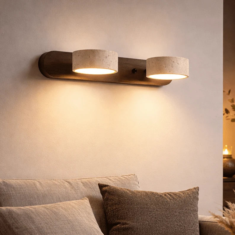 Wall Light Integrated LED Travertine & Wood