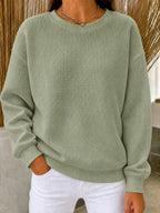 Women's Sweatshirt Waffle Knit Quarter-Zip Relaxed Fit