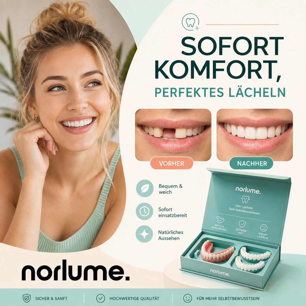 Denture Set Soft Flexible Silicone Upper & Lower Fit
