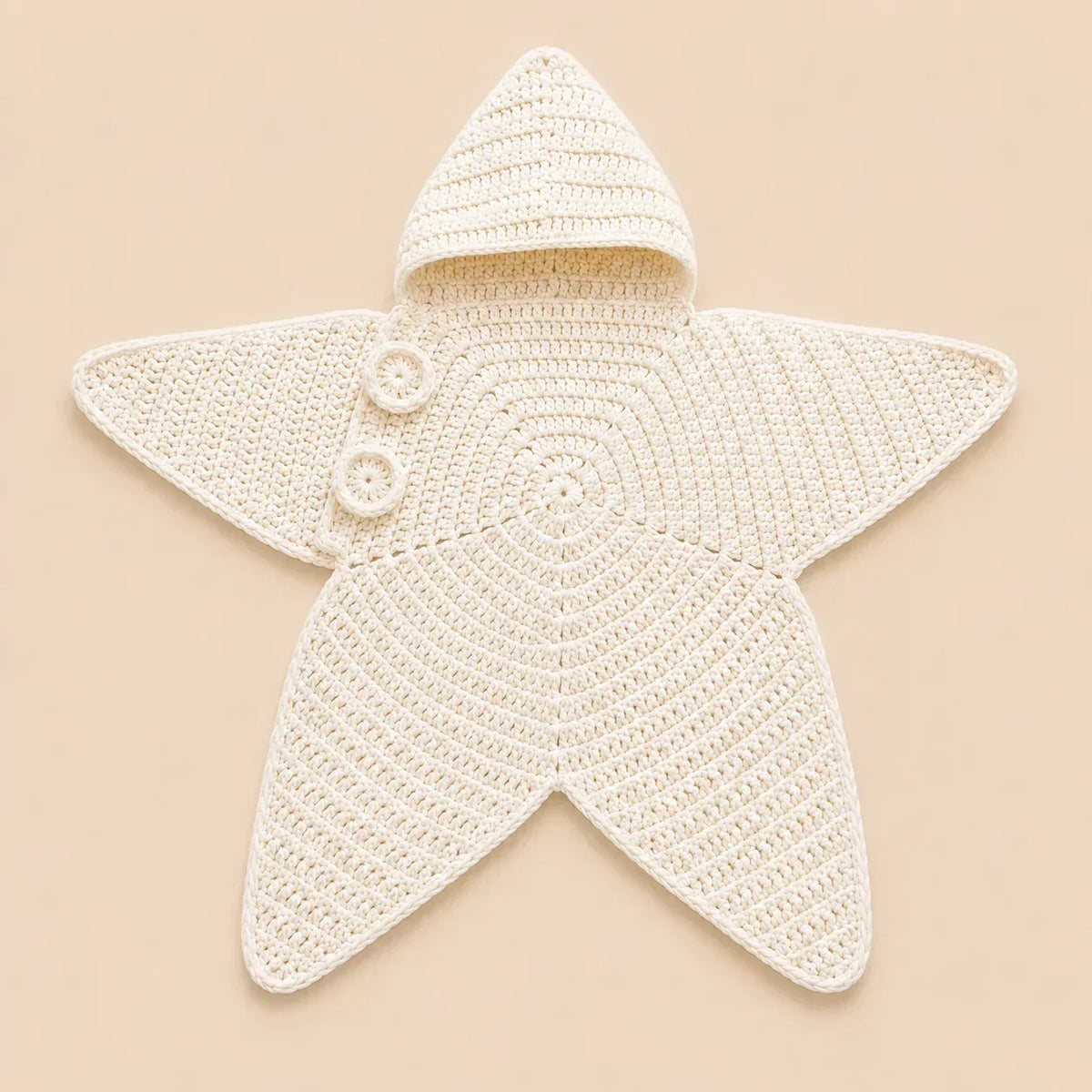 Baby Blanket Hooded Star Shape Crocheted Cotton With Button Closure